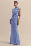 Umaira Powder Blue High Neck Maxi Dress