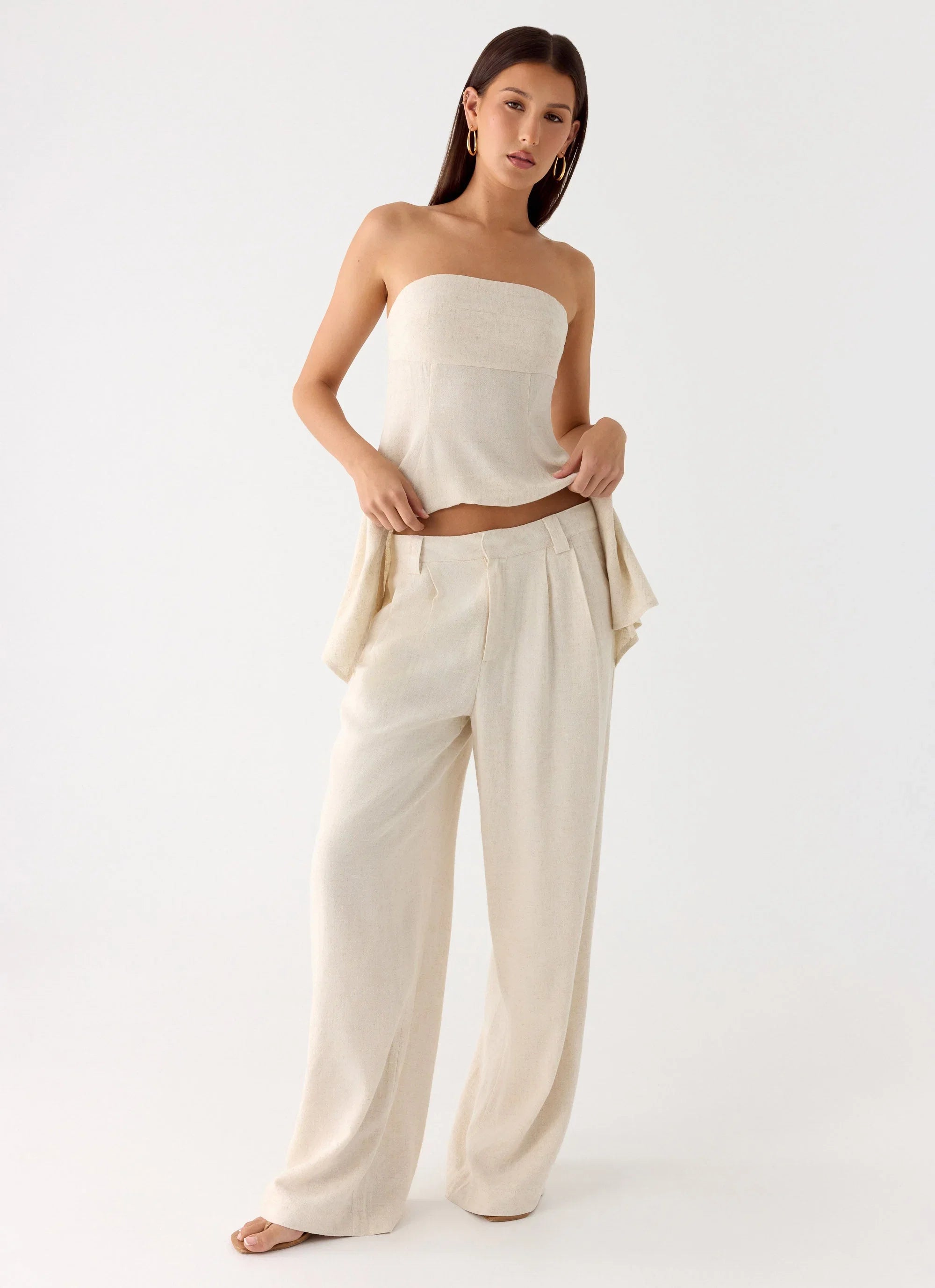 Delong Low Rise Linen Pants Oatmeal