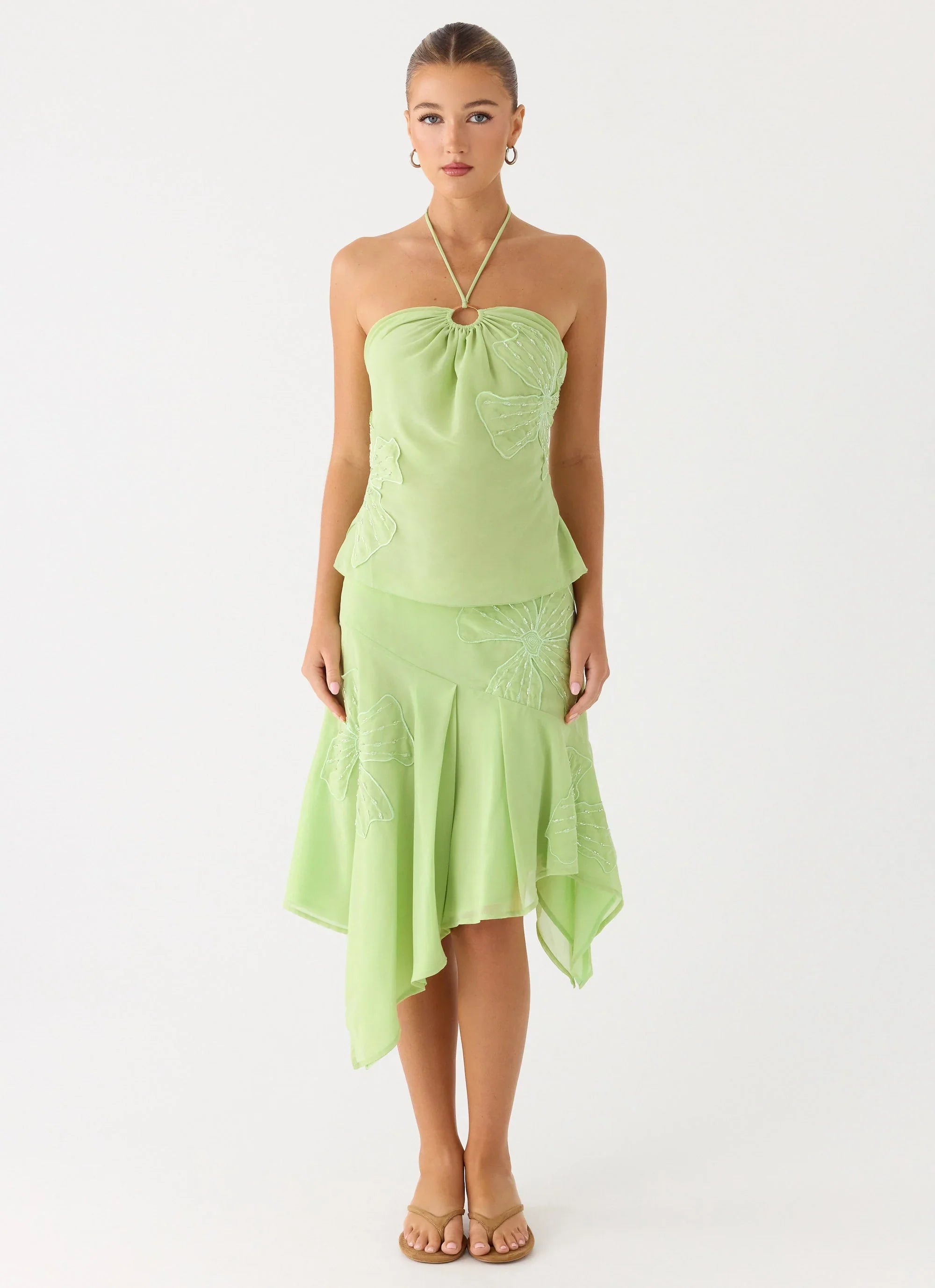 Teneika Beaded Flower Top Lime