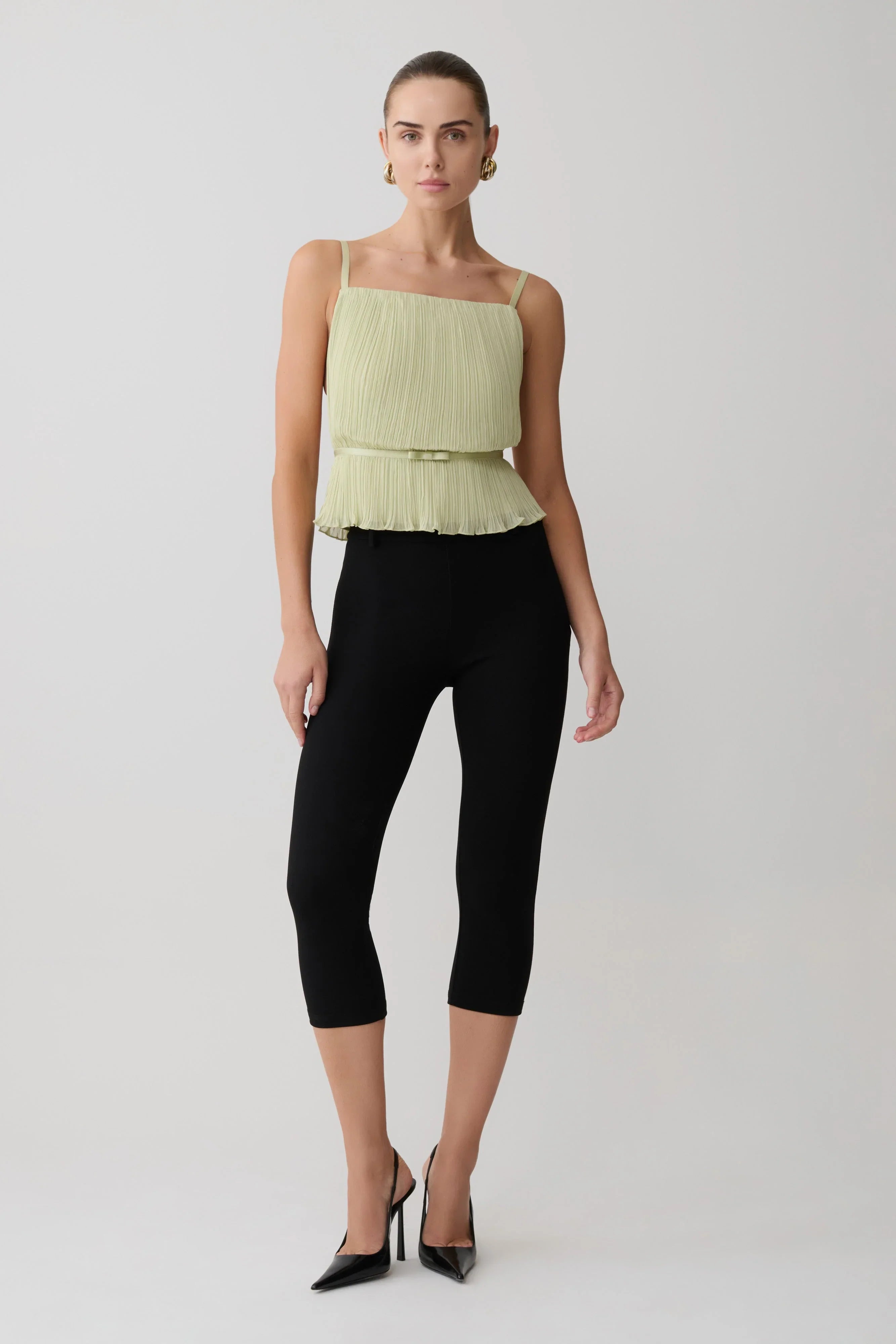 Lilou Pleated Sleeveless Top Sage