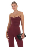 Strapless Pointed Corset Jumpsuit in Burgundy