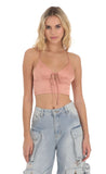 Front Tie Satin Top in Apricot