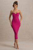 Nina Dark Pink Structured Strapless Corset Midi Dress