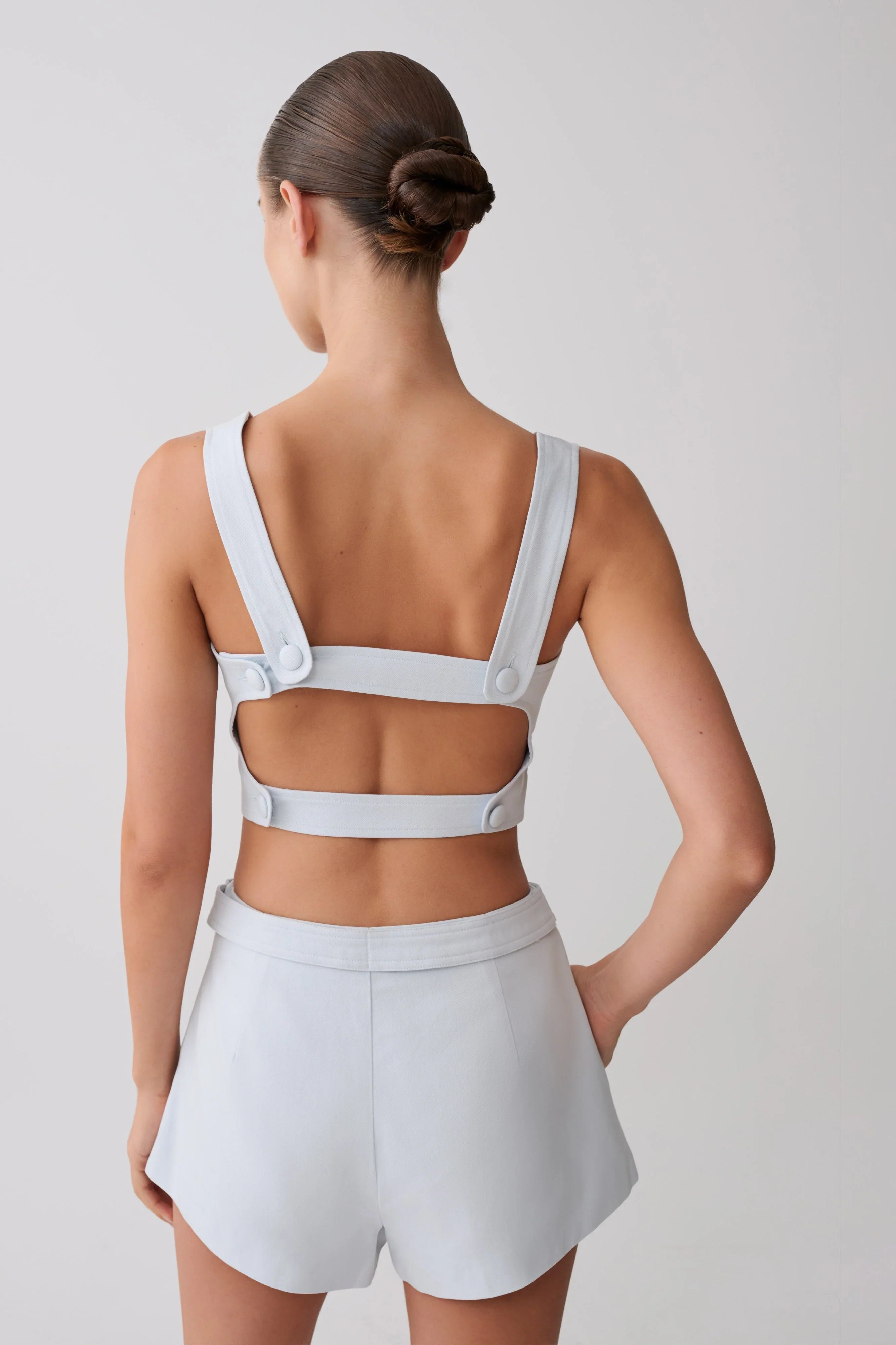 Josephine Crop Top With Open Back Ice Blue