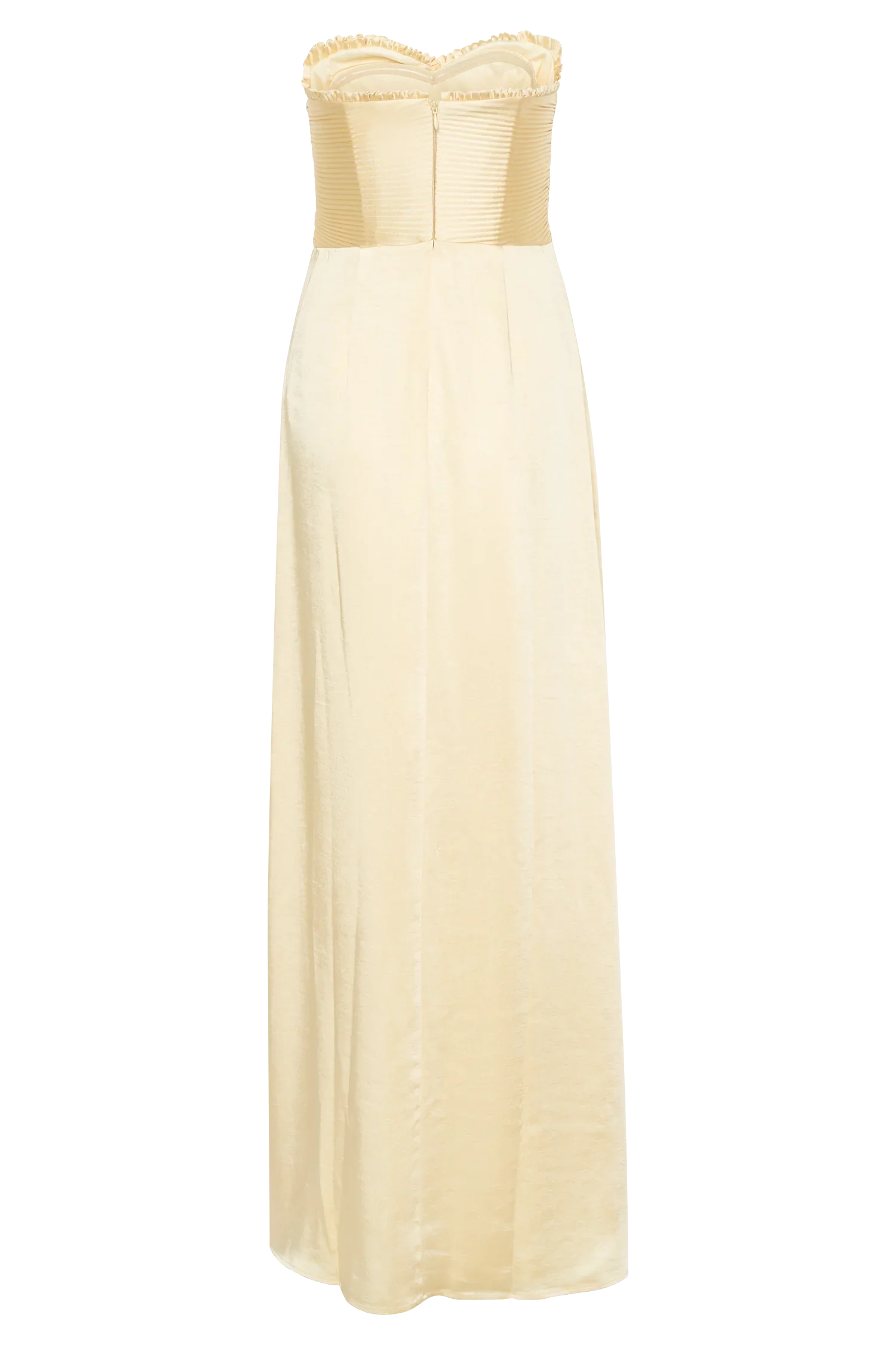 Larissa Satin Maxi Dress With Ruched Petals Lemon