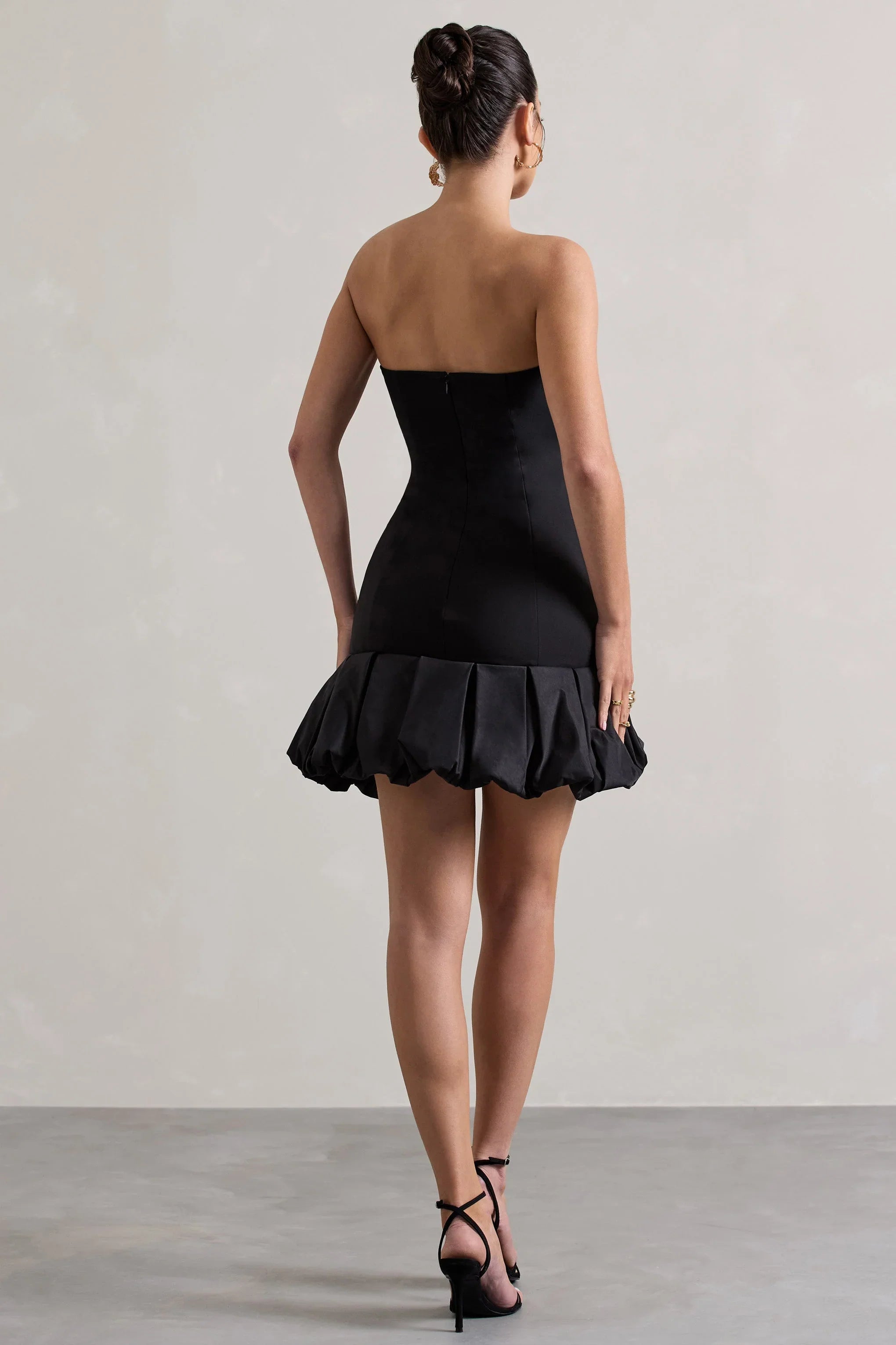 Liscia Black Bandeau Mini Dress With Ruffle Trim