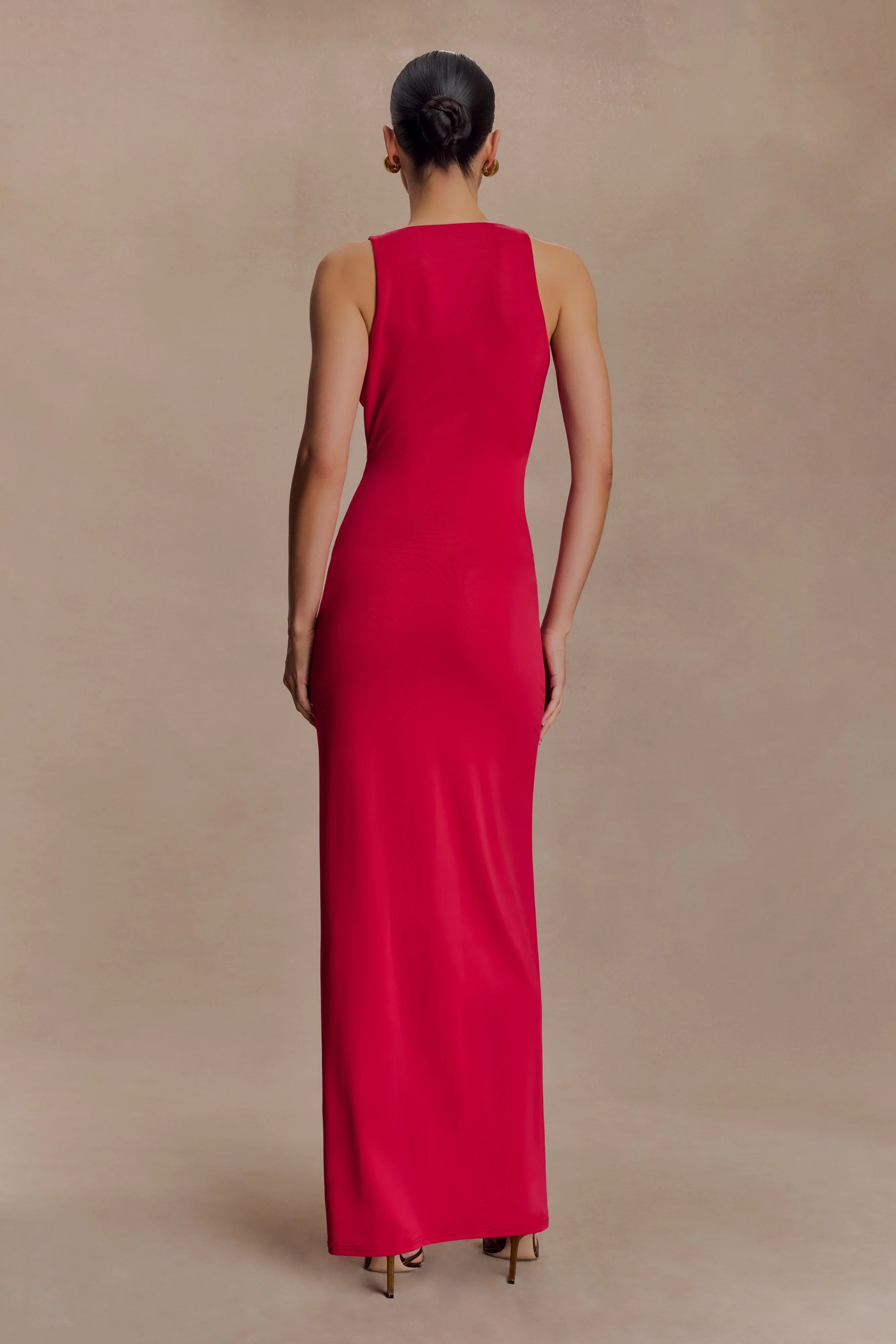 Stella Draped Slinky Maxi Dress Fuchsia Pink