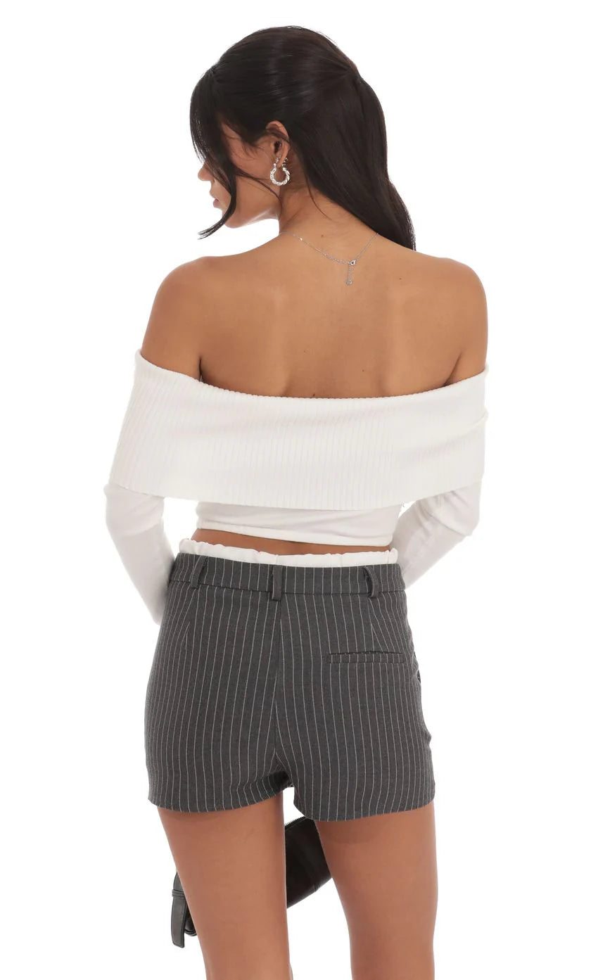 Faux Layered Pinstriped Skort in Grey