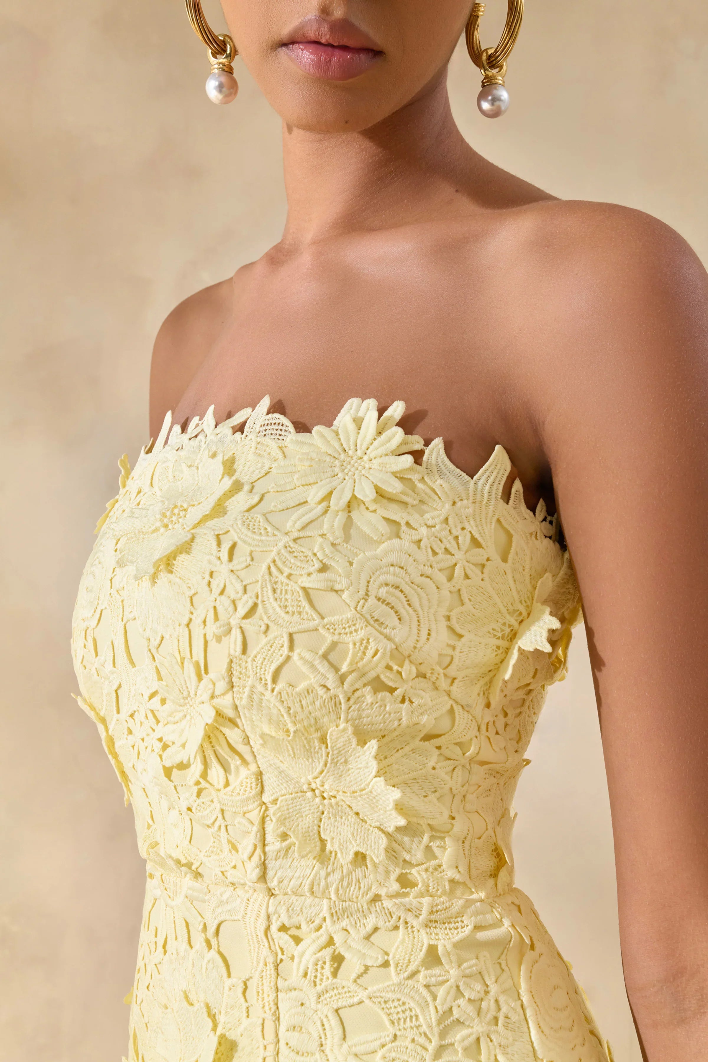 Gracie Lemon Lace Bandeau Maxi Dress