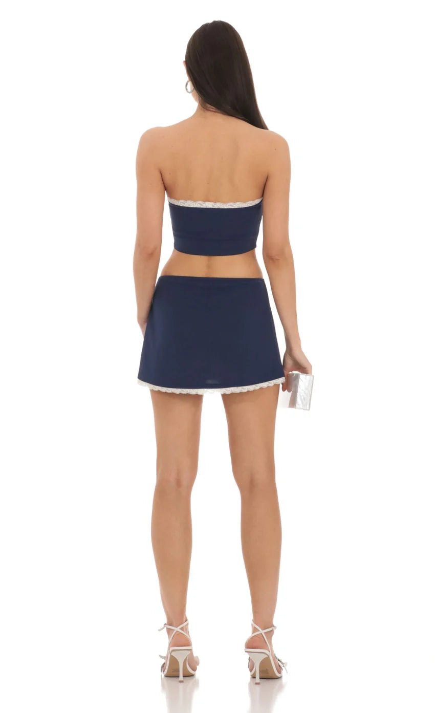 Pointed Bow Two Piece Set in Navy