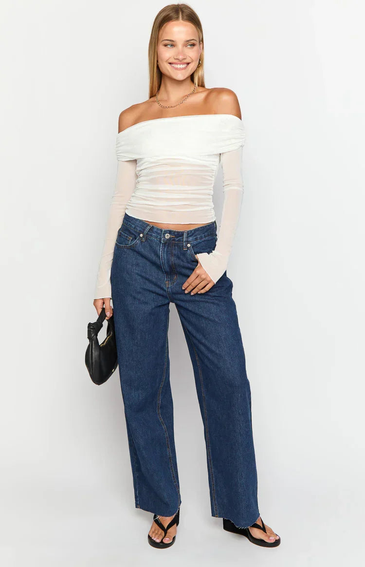 Shes Yours Dark Wash Denim Wide Leg Boyfriend Jeans