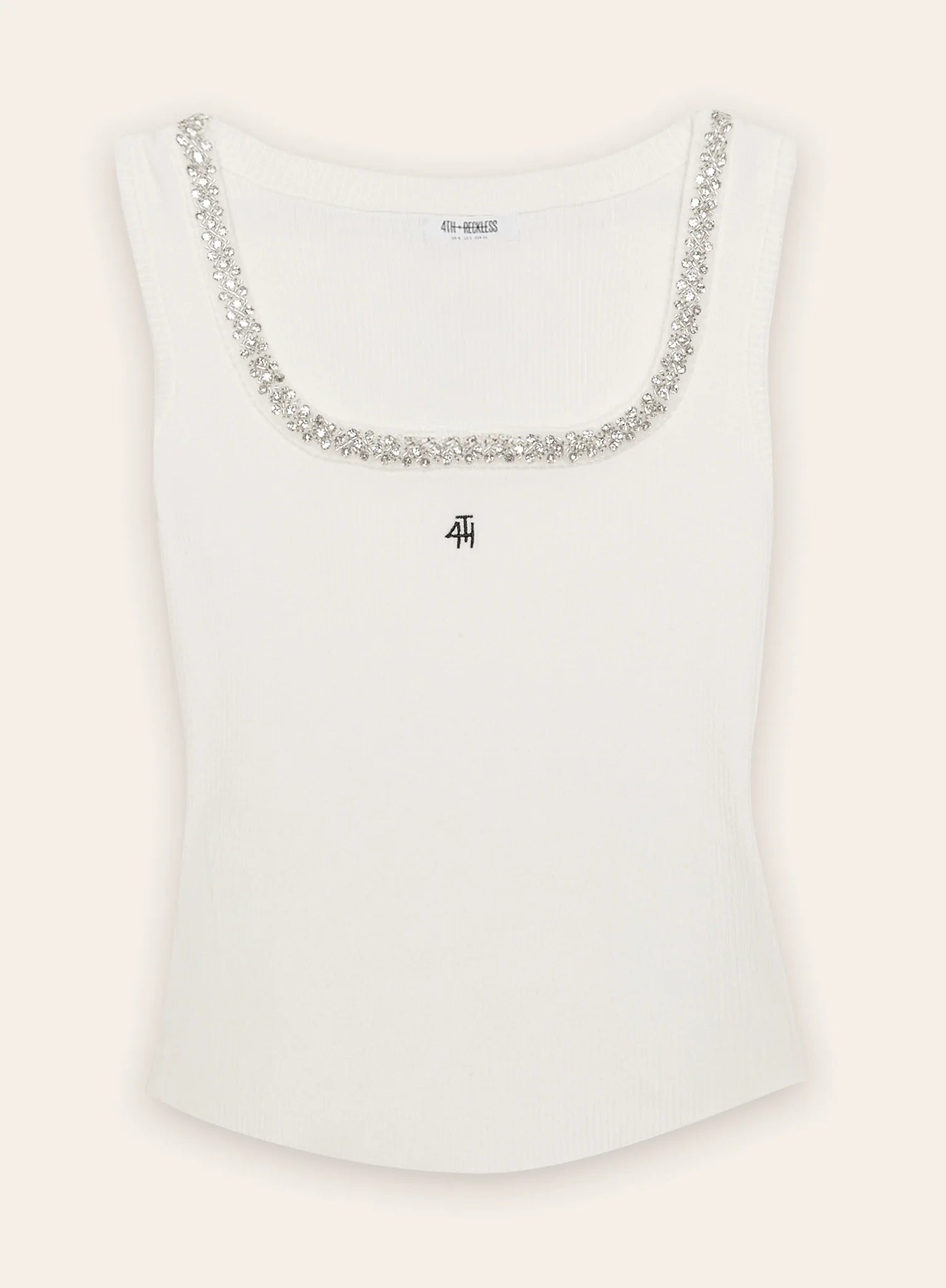 White Embellished Trim Square Neck Vest Top