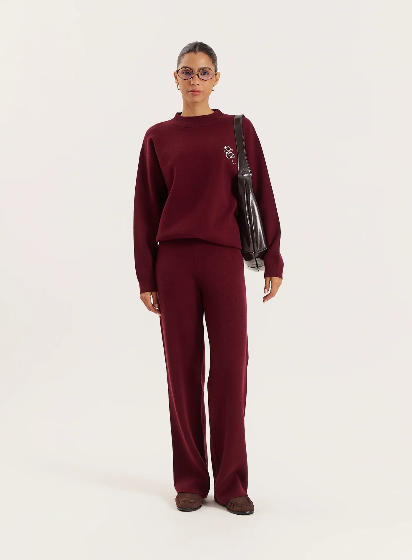 Burgundy Knitted Straight Leg Trousers