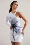 Euphoric Mono Print Bodycon One Sleeve Mini Dress