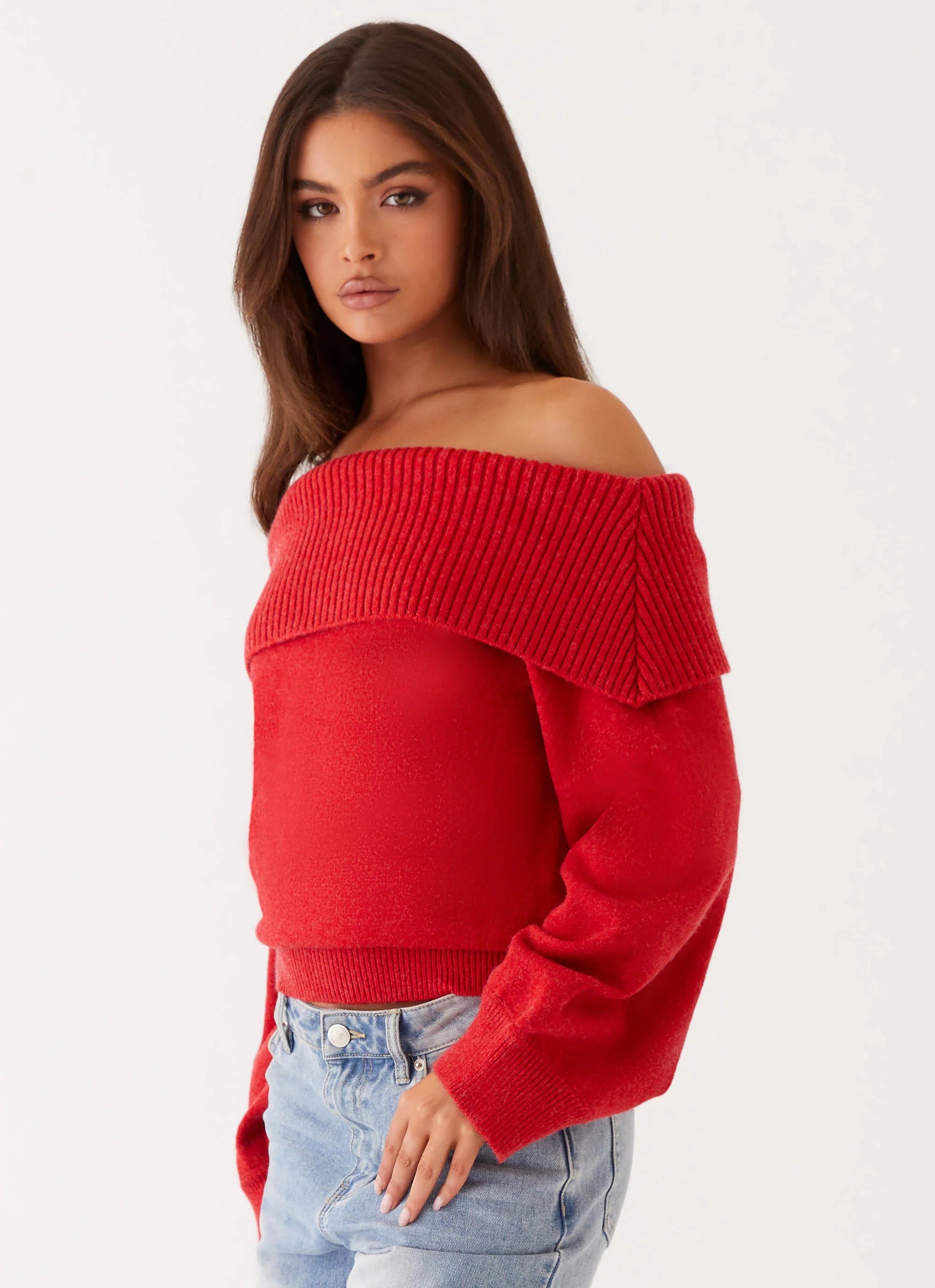 Bardot Knit Long Sleeve Top Cherry