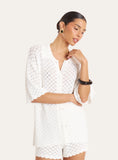 White Crochet Short Sleeve Shirt