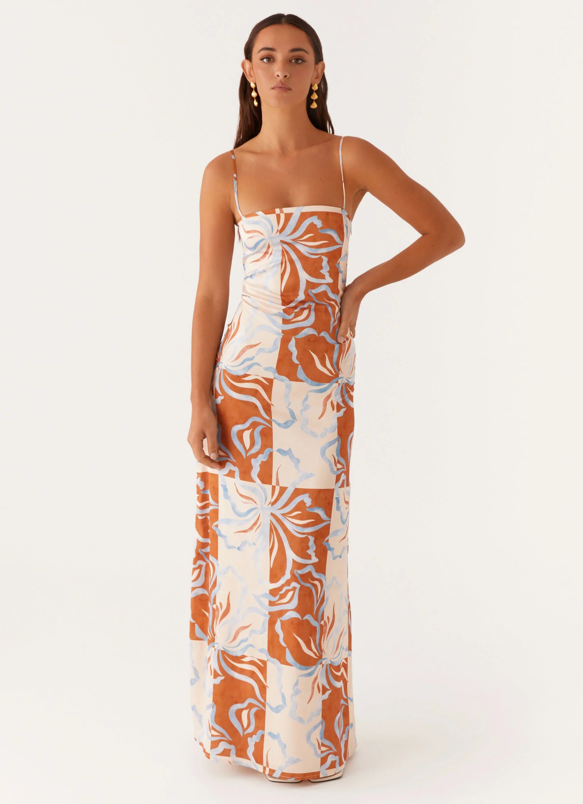 Aster Bloom Maxi Dress Orange Blue Floral