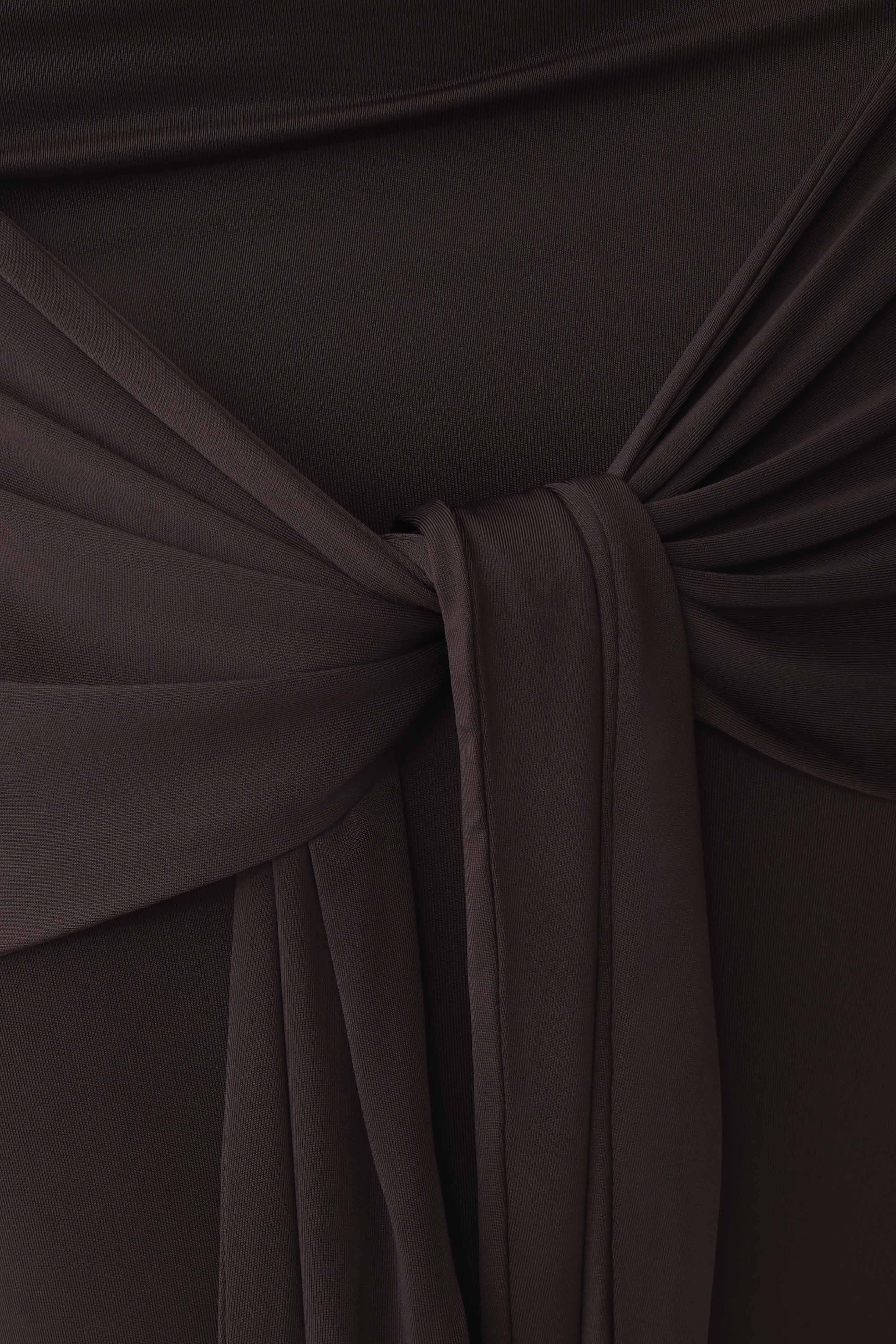 Maiara Shortsleeve Slinky Tie Maxi Dress Chocolate