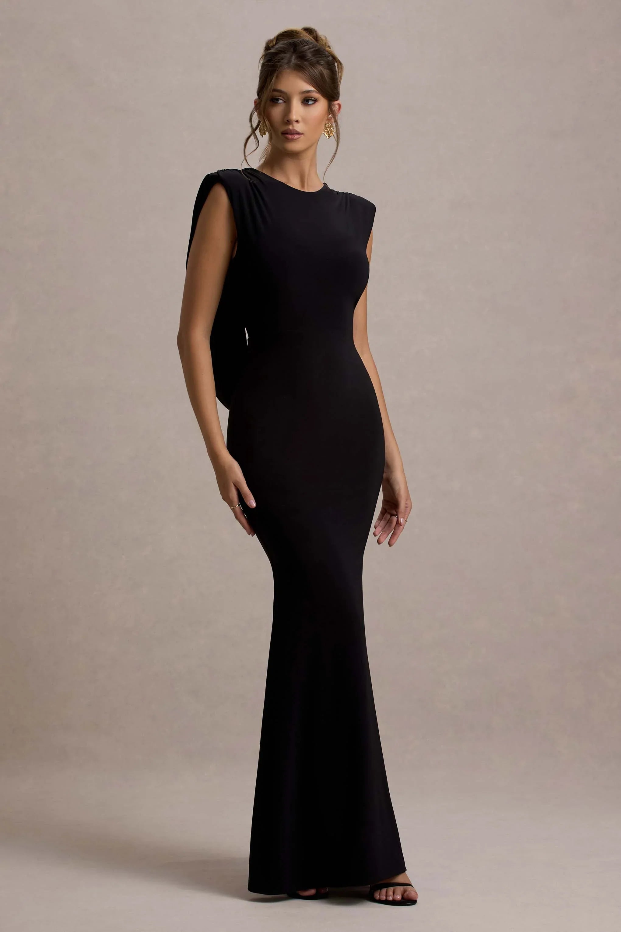 To The Moon Black Cowl Back Maxi Dress
