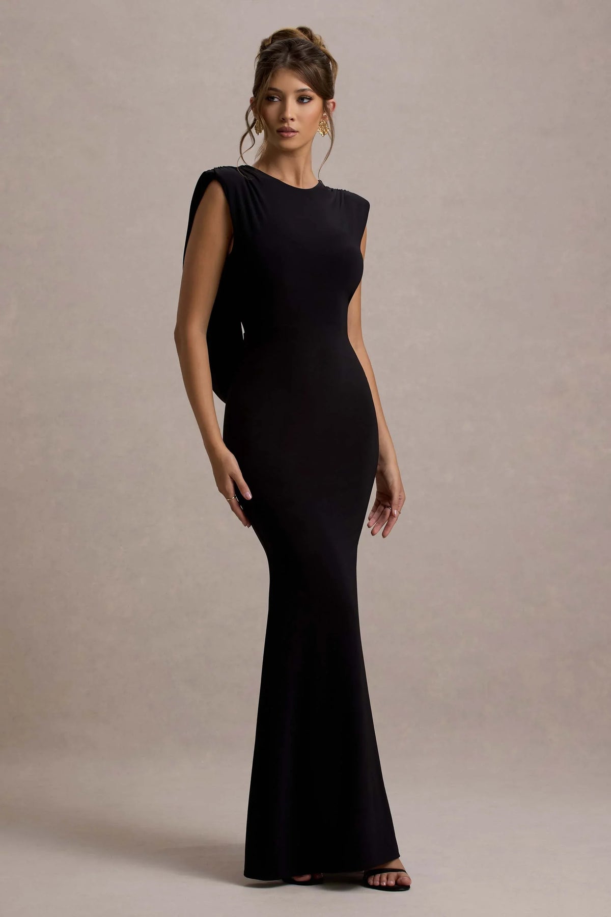 To The Moon Black Cowl Back Maxi Dress