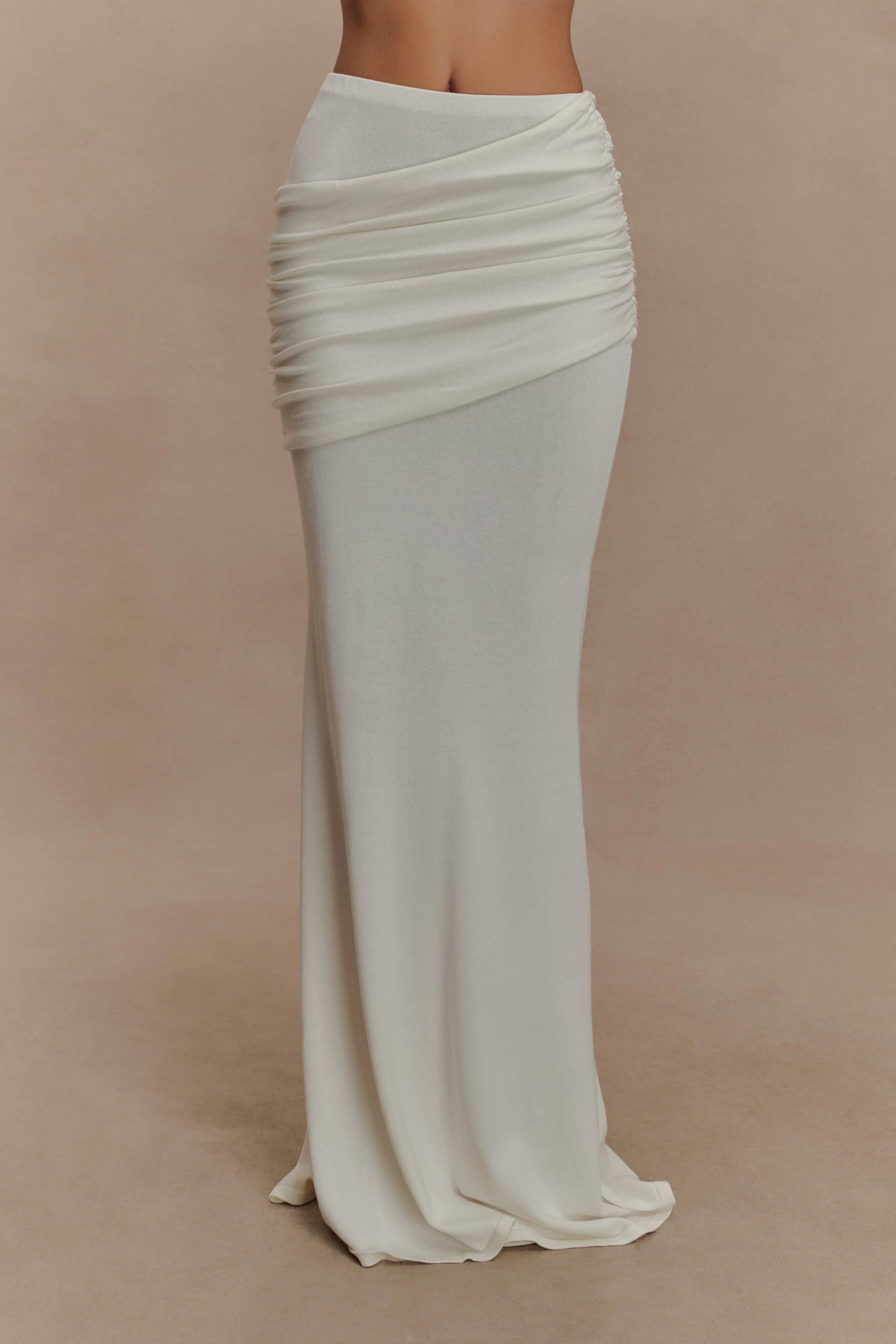Irene Gathered Knit Maxi Skirt Ivory
