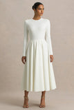 Bellamy Cream Crew Neck Long Sleeve Midi Dress