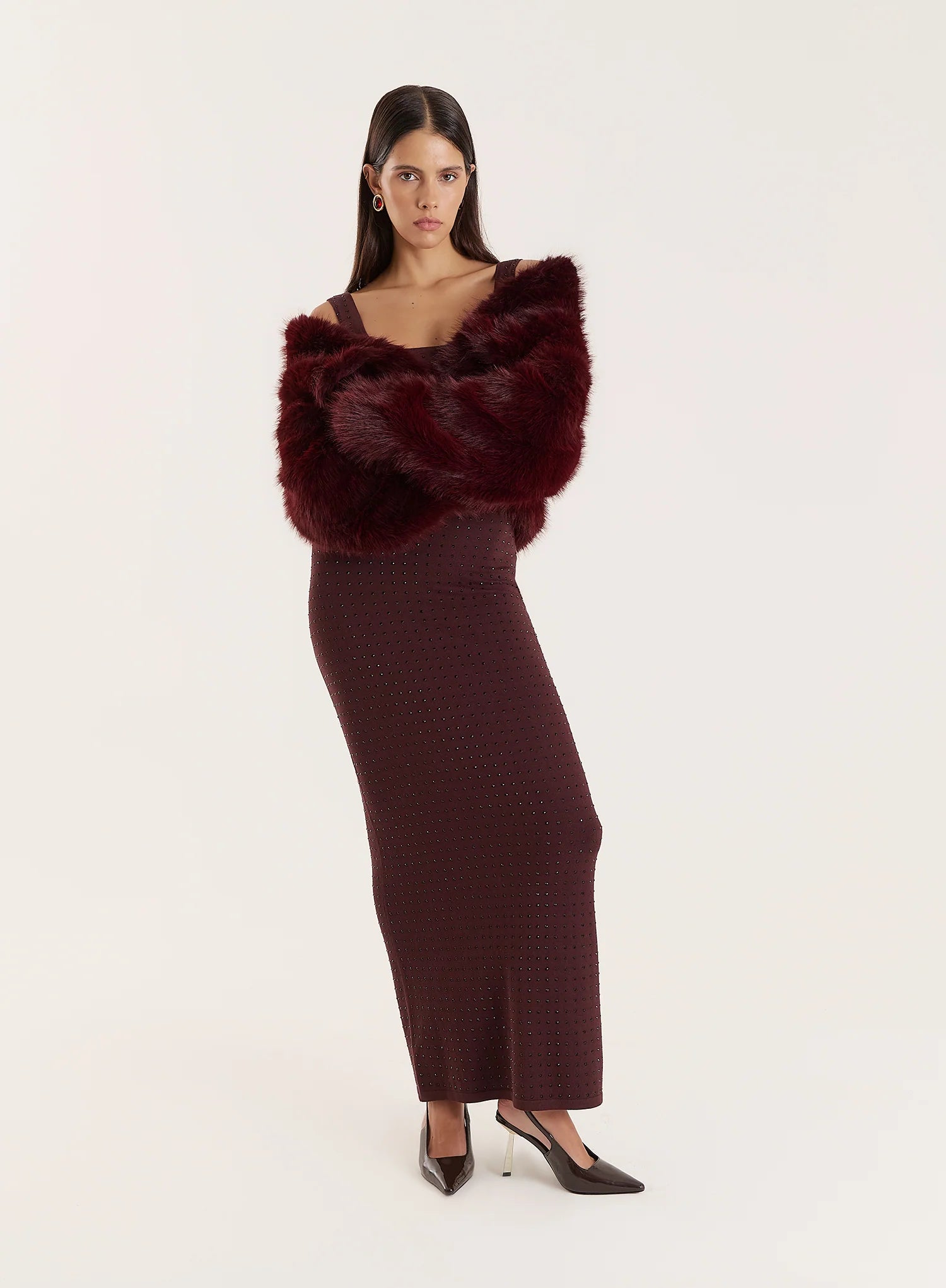 Chocolate Knitted Embellished Scoop Neck Dress