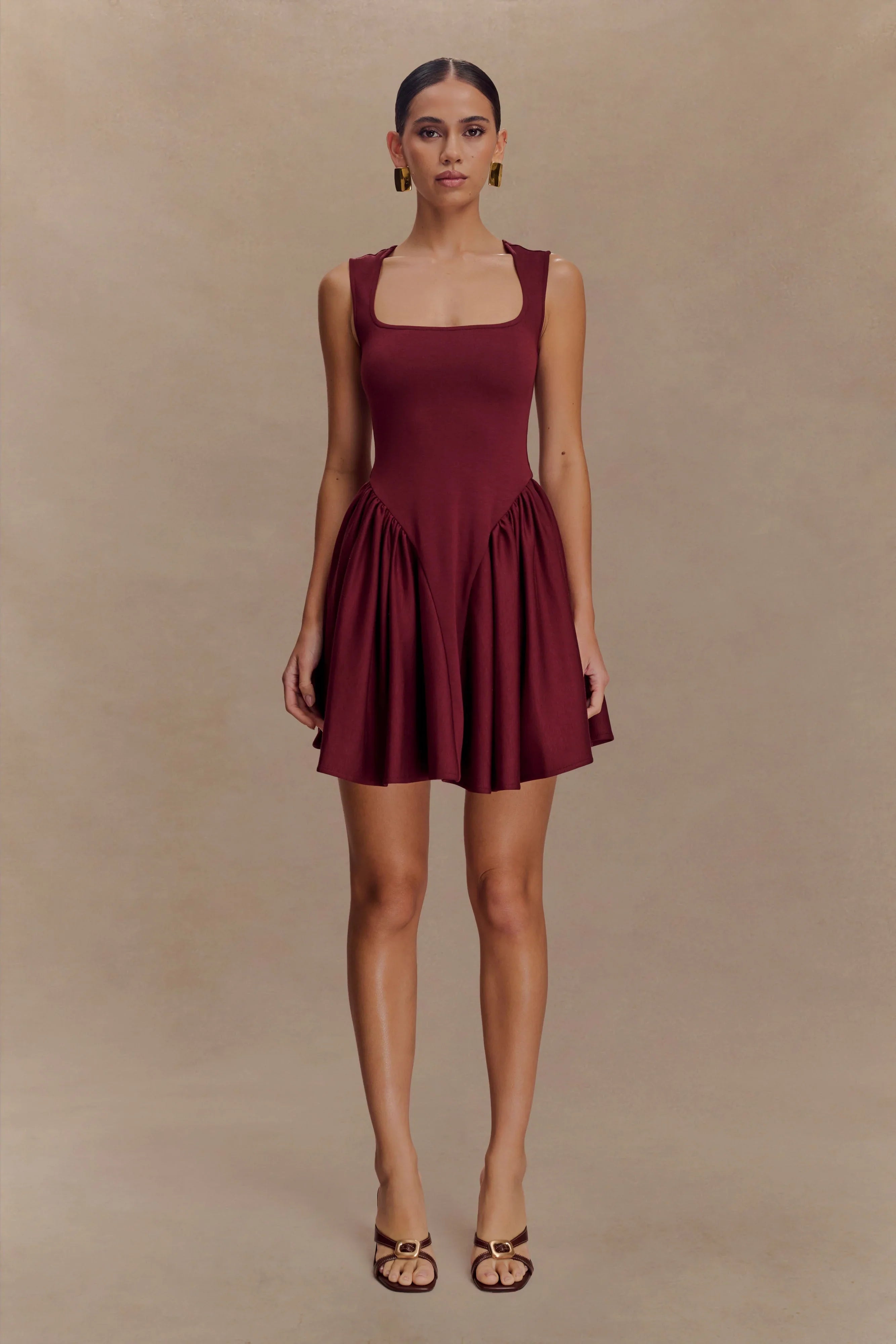 Sharon Scuba Jersey Mini Dress Wine