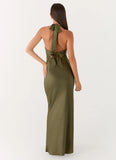 Heavy Hearted Satin Maxi Dress Khaki