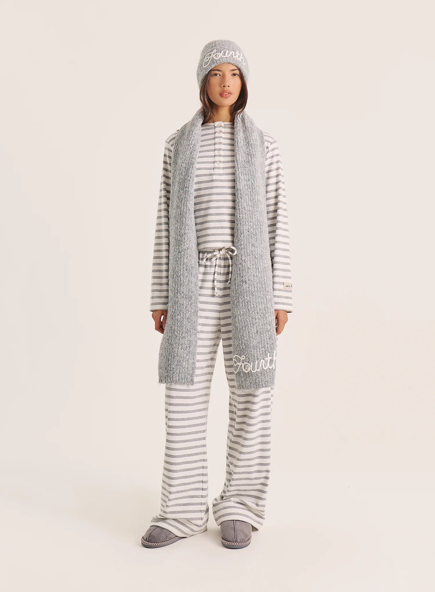 Light Grey Striped Jersey Ribbed Top