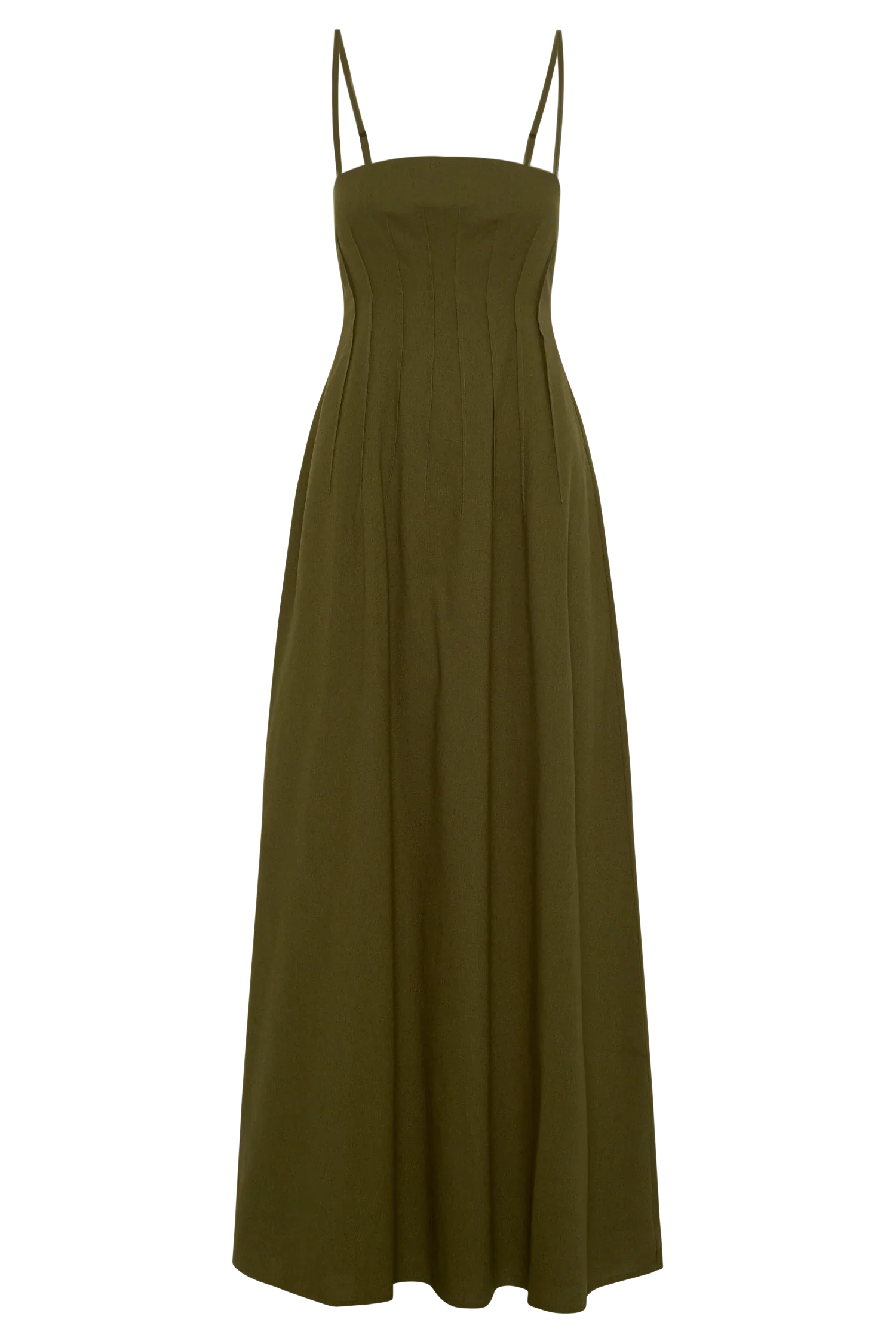 Sofie Pintuck Linen Maxi Dress Khaki