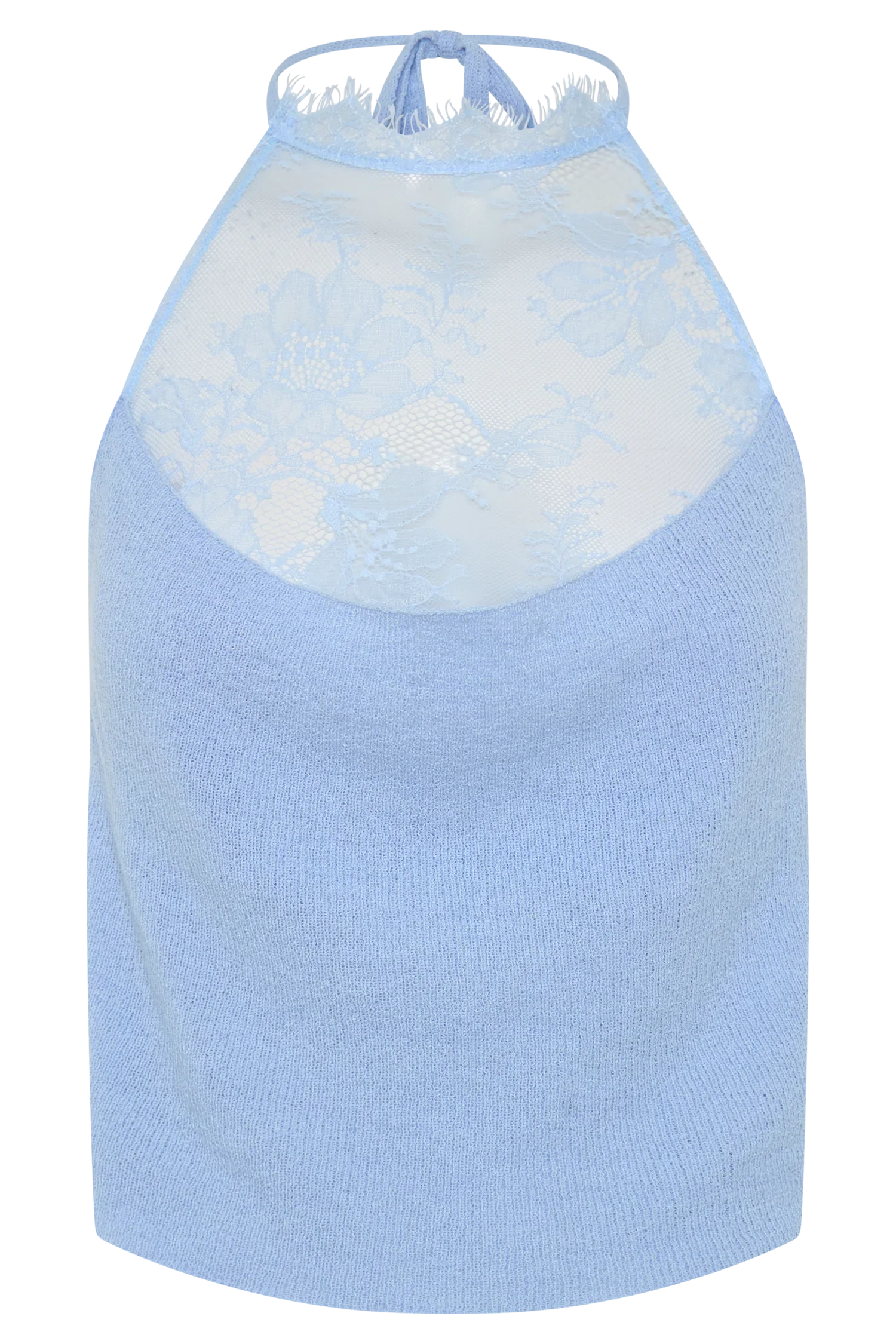 Lucy Lace And Knit Halter Top Cornflower Blue