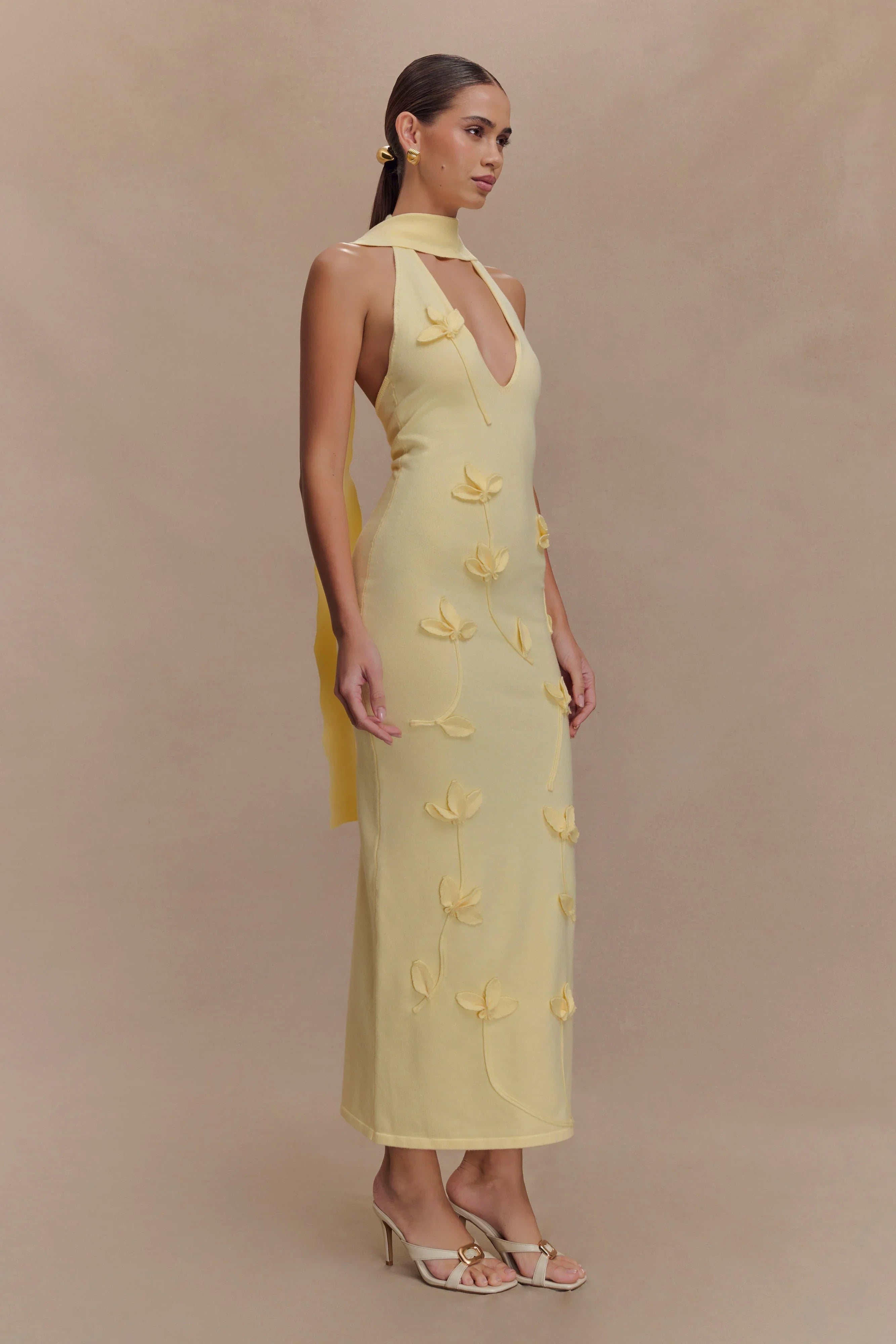 Wynn Floral Knit Midi Dress Lemon