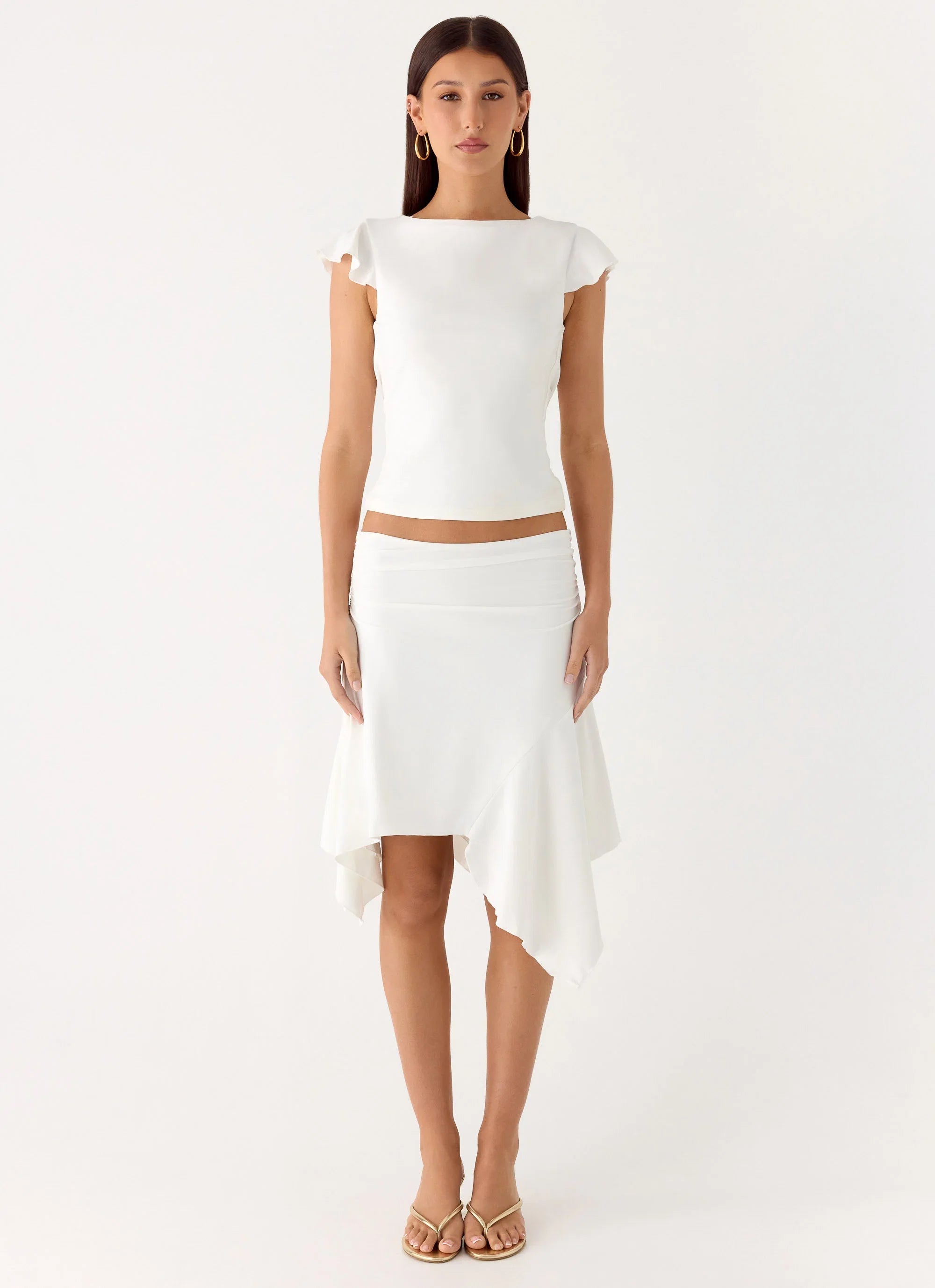 Maxina Asymmetrical Midi Skirt White