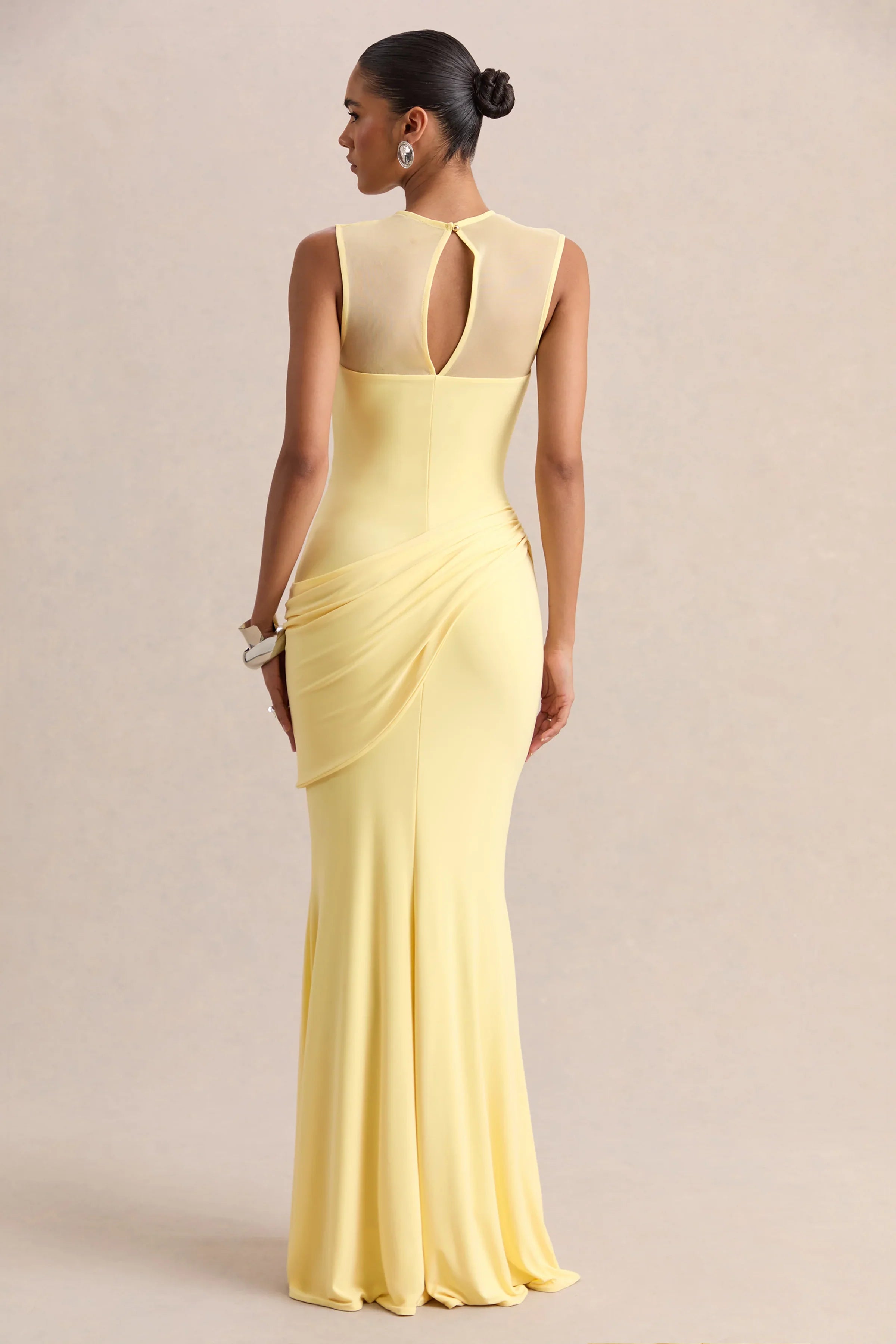 Lyssy Lemon High Neck Maxi Dress With Mesh Detail