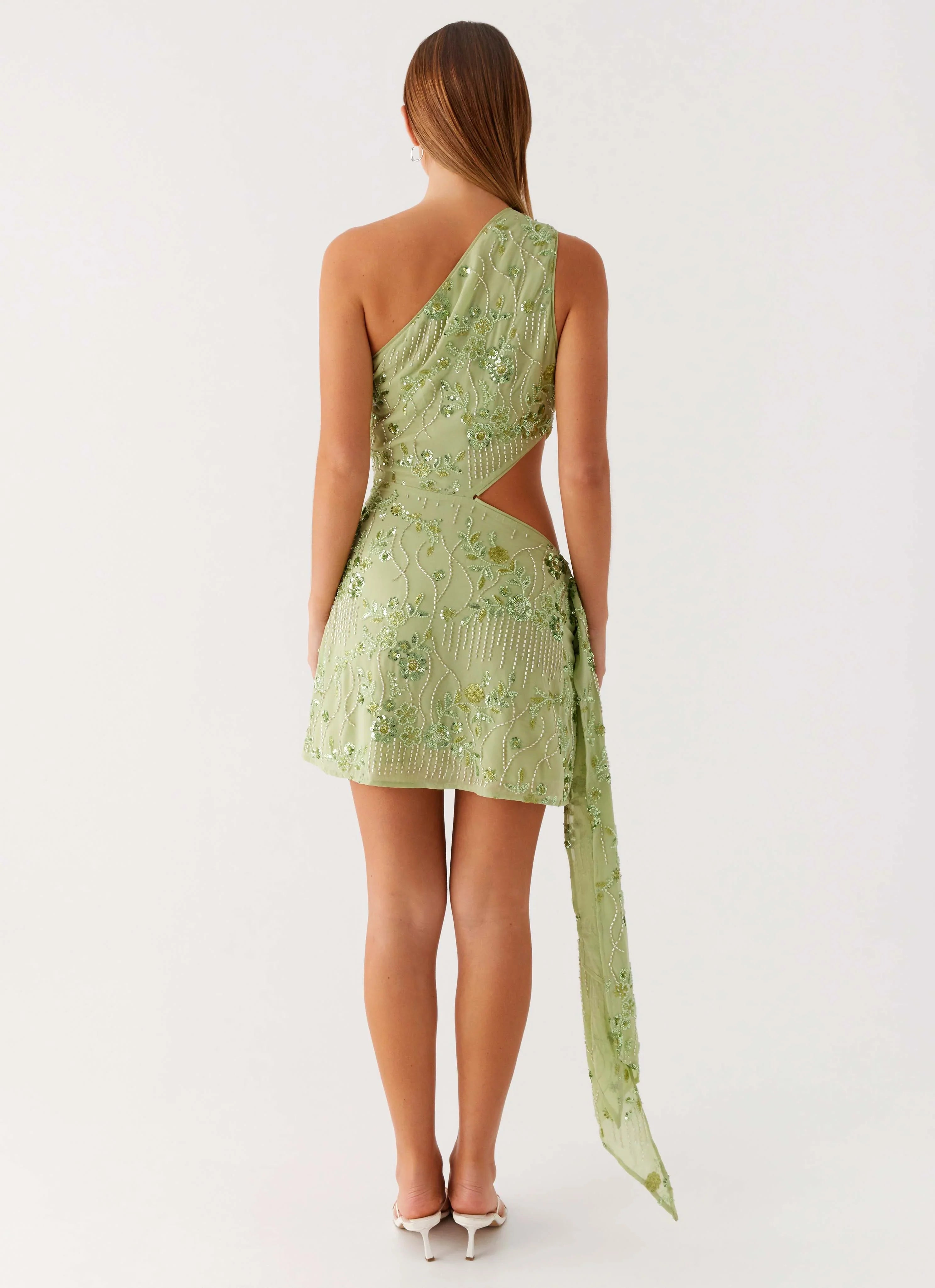 Juelz Beaded Mini Dress Lime