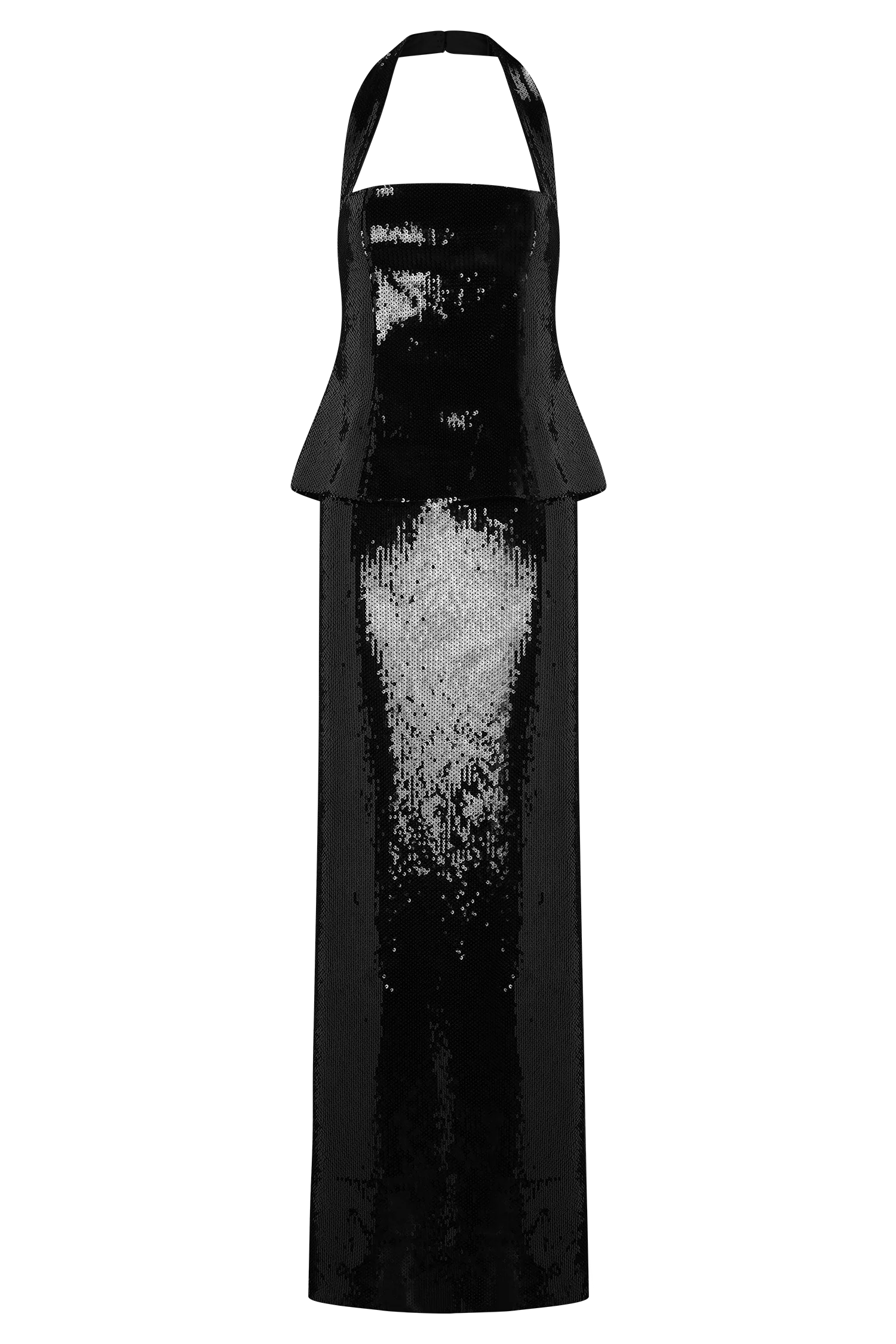 Bertie Sequin Peplum Halter Maxi Dress Black
