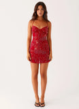 Vietta Sequin Cami Micro Mini Dress Red