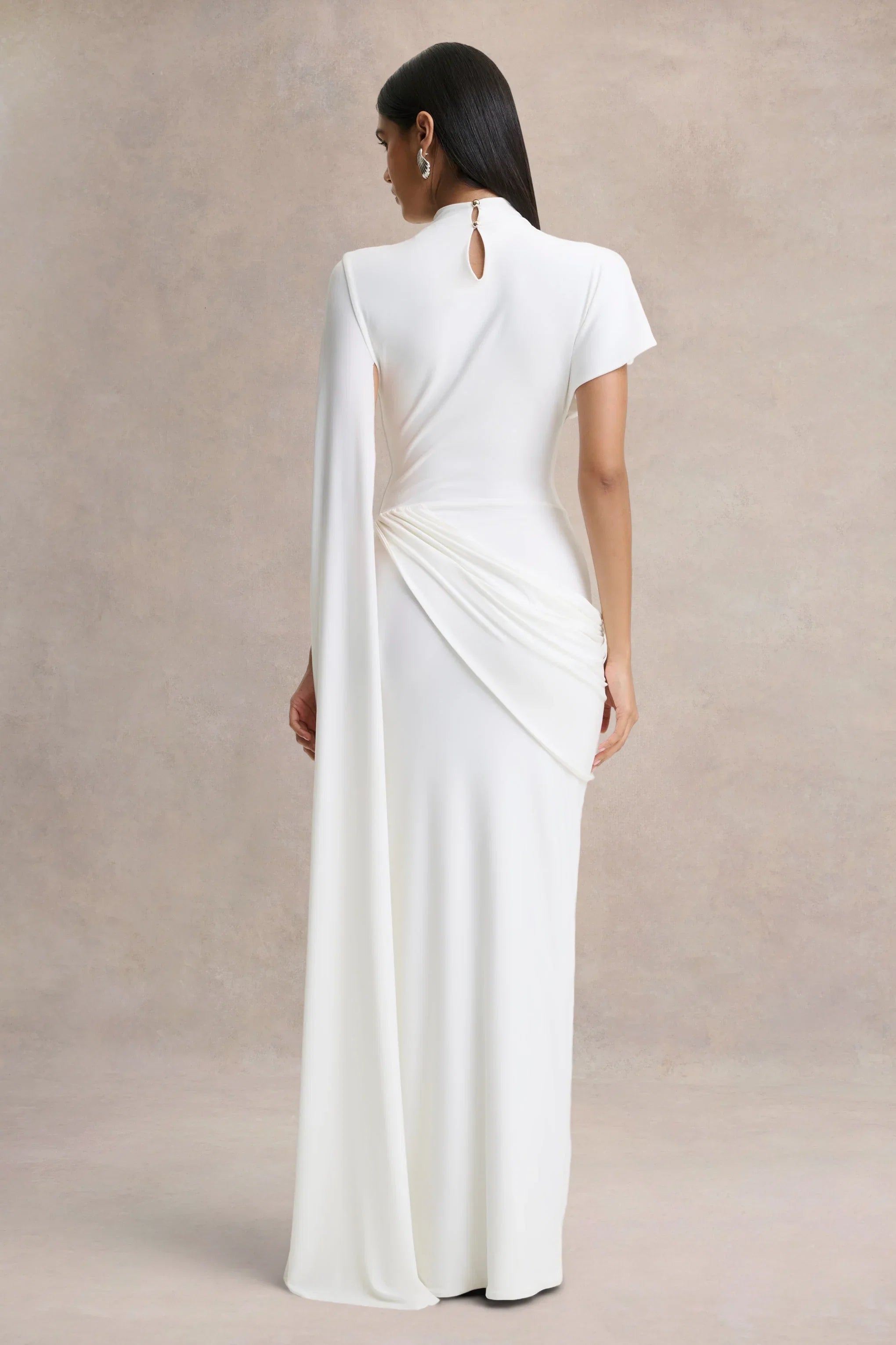 Tropic White High Neck Maxi With Long Cape Sleeve