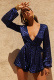 Kai Navy Plunge Neck Playsuit With Bow Detail