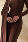 Amaria Brown High Neck Maxi Dress With Sash Detail