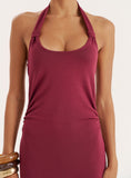 Plum Knot Detail Halterneck Jersey Maxi Dress