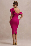 Adrina Dark Pink Draped One Shoulder Midi Dress