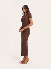 Chocolate Boucle Knitted Maxi Dress