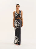 Black Sun Print Satin Maxi Skirt