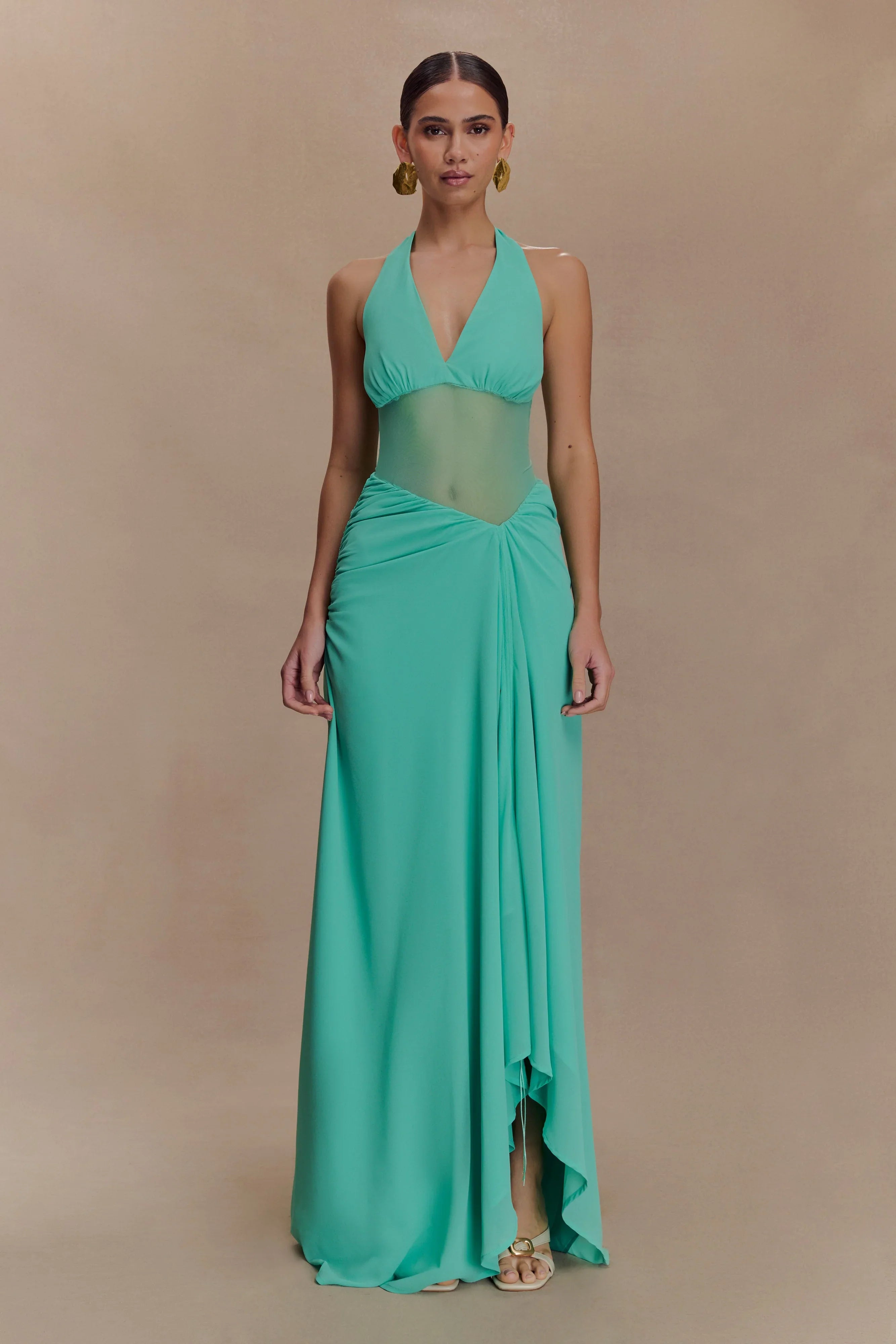 Jonna Chiffon And Mesh Maxi Dress Lagoon