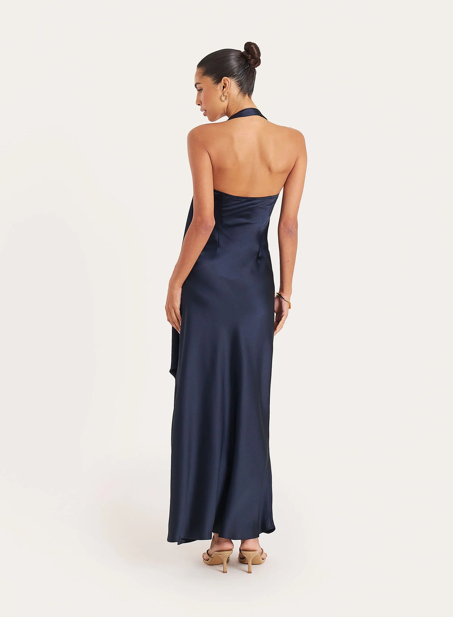 Navy Satin Halterneck Maxi Dress