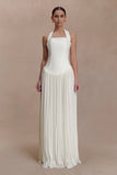Stacie Pleated Halter Maxi Dress Ivory