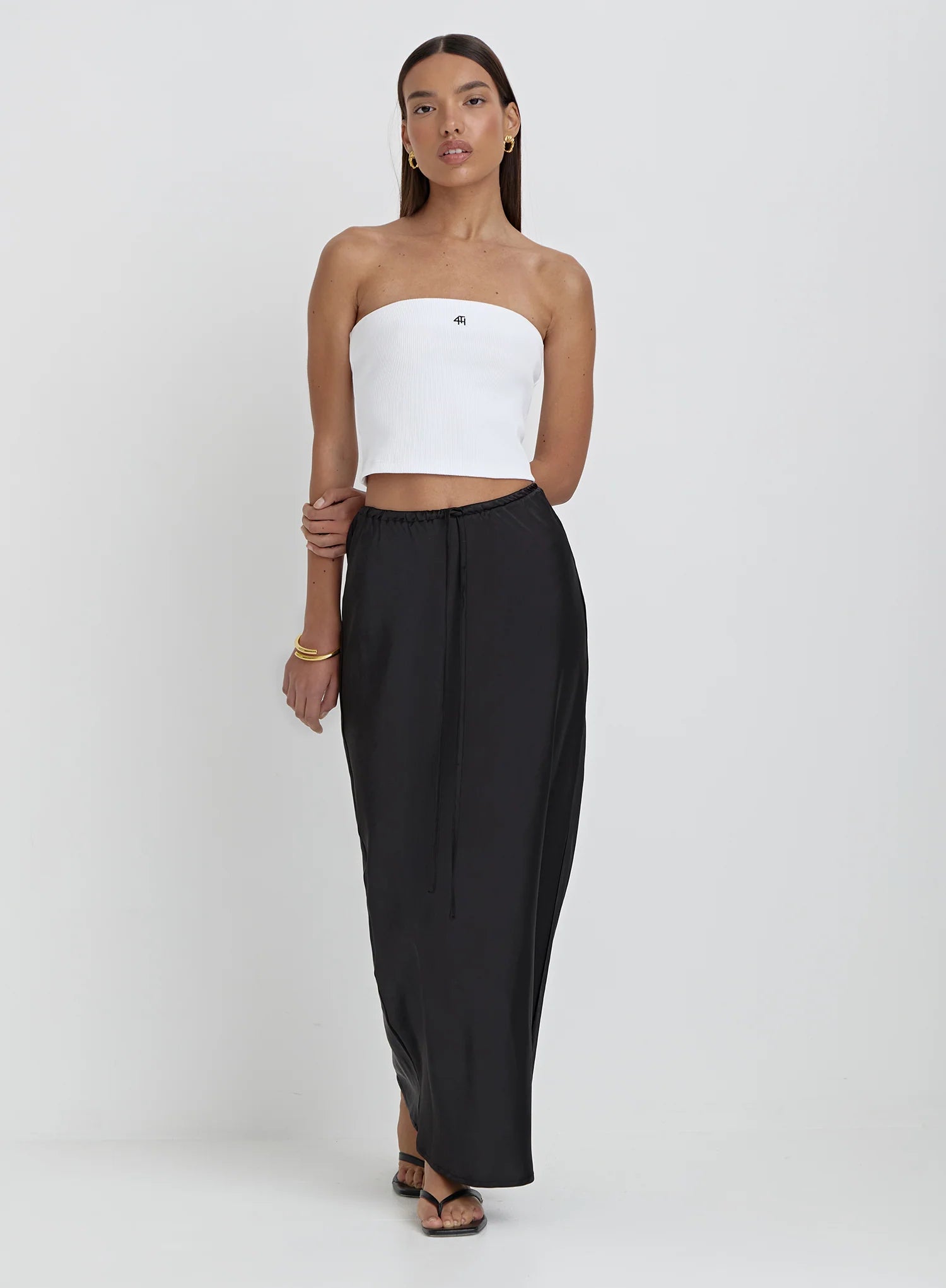 White Ribbed Fourth Logo Bandeau Top