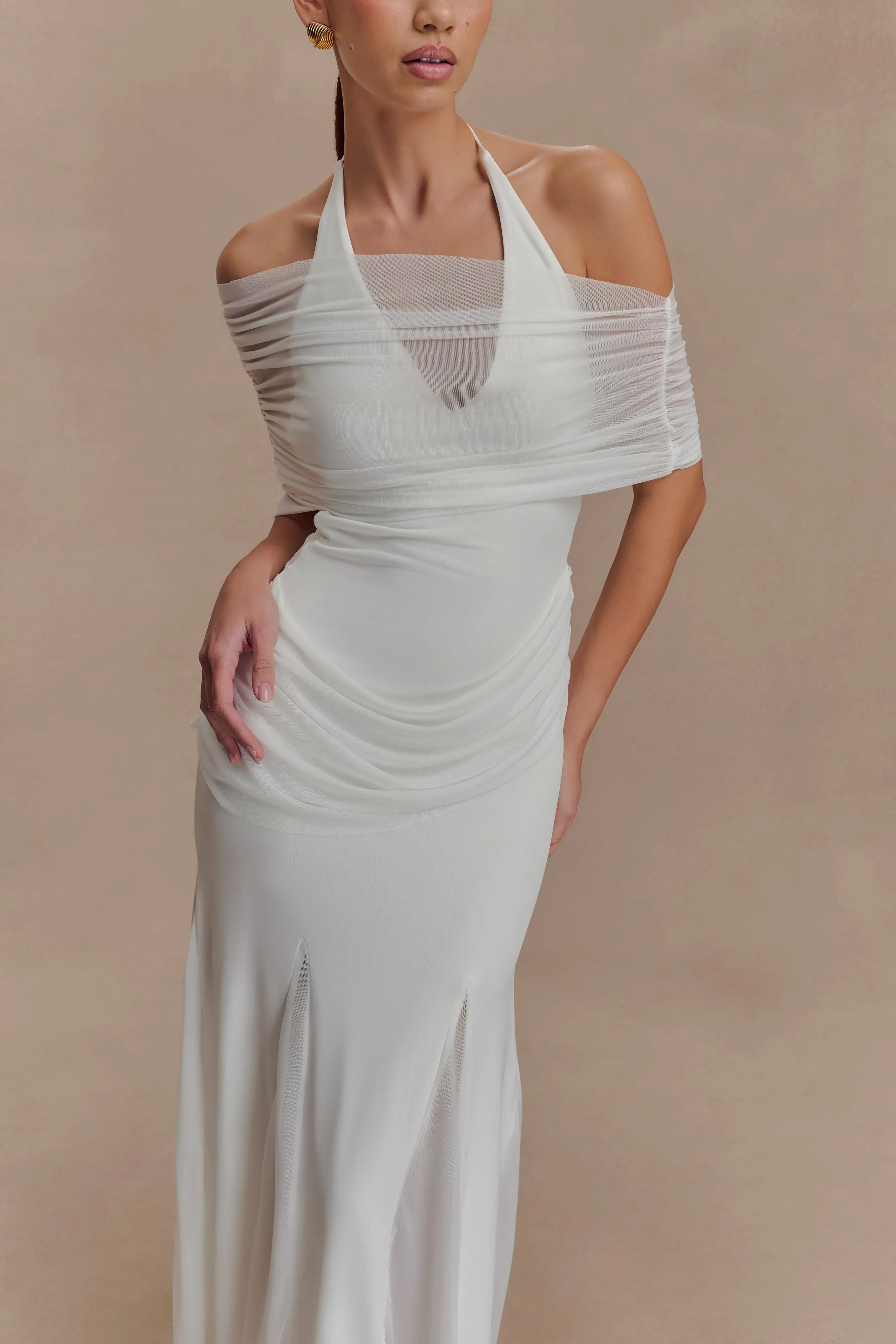 Gabrielle Slinky And Mesh Maxi Dress White